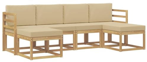 vidaXL Outdoor-Sofagarnitur mit Kissen 6 pcs Weiß und Beige Polyester, Modernes, wetterfestes Sofa-Set für draußen, stylische Gartenmöbel, minimalistische Lounge für Coole Entspannung im Garten