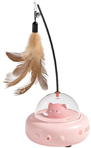 Vestamore Interaktives Feder-Katzenspielzeug, UFO-Katzenspielzeug mit stabiler Basis, über USB wiederaufladbar, freihändig, langlebige Bauchmuskeln, Teaser-Spielzeug für Katzenübungen