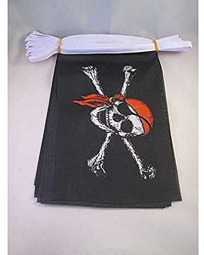 AZ FLAG - Fahnenkette Pirat Rotes Halstuch 6 Meter Mit 20 Flaggen - 21x14 cm - Piraten Totenkopf Girlande Flaggenkette 14 x 21 Cm