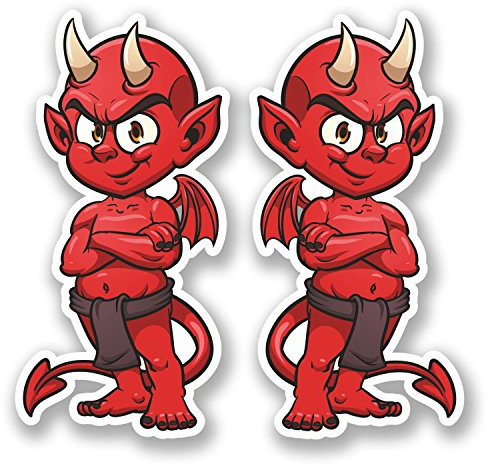 2 x 10cm Red Devil Vinyl Sticker Decal Motorbike Bike Helmet iPad Laptop #5383 (5cm Wide x 10cm Tall)