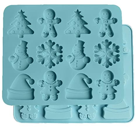 Moule à biscuits de Noël - Emporte-pièces amusants en silicone - Moules à fondant de 3D uniques en forme de bonhomme de neige du Père Noël en forme de flocon de neige d'arbre de Noël