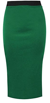 Unbranded New Ladies Women's Plain Midi Pencil Skirt Bodycon Stretch Jersey Office Skirt Size 8-26 (UK L/XL 16-18, Green)