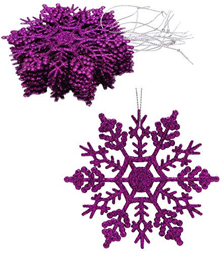 Christmas Concepts® Pack of 12-10cm Glitter Snowflake Hanging Decorations - Christmas Decorations (Purple)