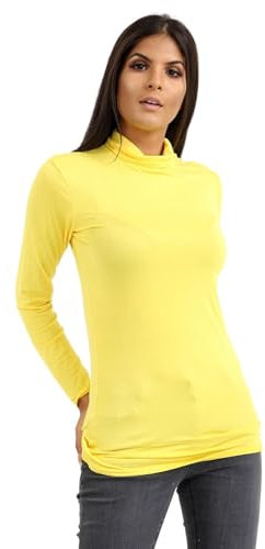 Janisramone® Long Sleeve Polo Shirt for Women - Turtle Neck, Stretchy Top, Roll Neck T-Shirt - Size 8-26 - Yellow