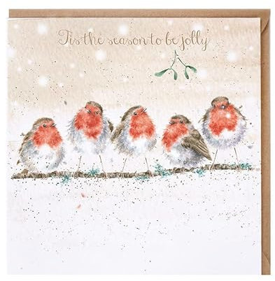 Wrendale Designs Hannah Dale Weihnachtskarte mit der Aufschrift Tis The Season To Be Jolly mit Goldfolie, einzeln