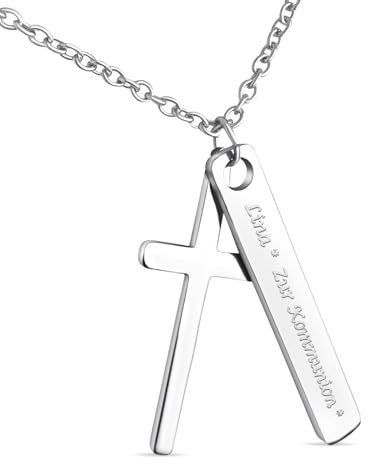 Hanessa Personalisierte Kette mit Gravur Edelstahl 50 cm mit Anhänger Kreuz Rechteck in silber - Personalisierte Geschenke für Kinder und Erwachsene - Halskette Damen Herren Mädchen Jungen