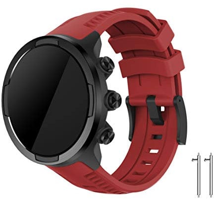 TopTen Silicone Sports Watch Band Wrist Strap, Replacement Accessories Bracelet Wristband Compatible for Suunto 9 Baro Smartwatch (Red)
