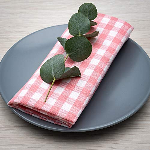 FILU Servietten 8er Pack Halbleinen (Leinen/Baumwolle) Coral/Weiß kariert (Farbe und Design wählbar) 45 x 45 cm - hochwertige Stoffservietten im skandinavischen Landhaus-Stil