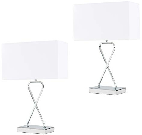 MiniSun | Pair of Contemporary Polished Chrome Table Lamps with a White Rectangular Shade | Table Lamps & Home Improvements Essential