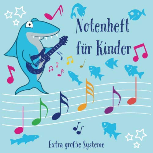 Notenheft Für Kinder: Notenheft Breite Linien für Kinder und Anfänger | 5 Notensysteme | Blanko | Schule | Mit Hilfslinien | 80 Seiten | (20.96 x 20.96 cm) | Blau