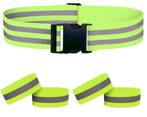 Houdao 1 Stück Reflektoren Gürtel und 4 Stück Reflektorband Klettverschluss Elastische Reflektor Armband für Erwachsene Kinder Laufen Joggen Radfahren Hundewandern Running