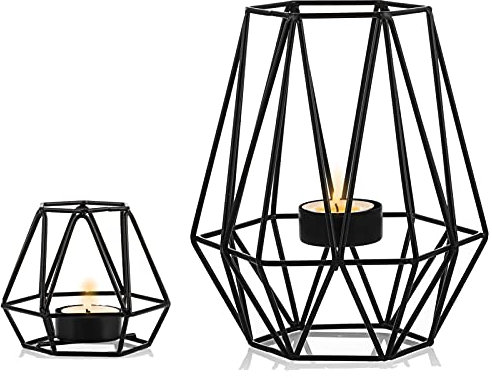 2 Stück Teelichthalter Teelicht Kerzenhalter - Nuptio Geometrische kerzenständer für Esstischdekoration Herzstück, Schwarze Kamin Ornamente für Wohnzimmer, Hochzeit Einweihungsparty Geschenke