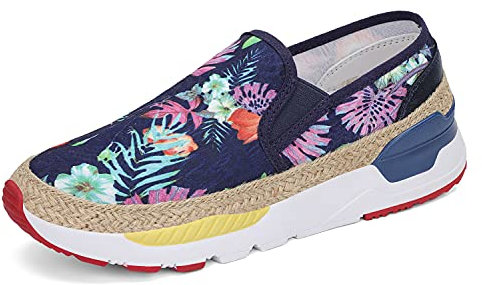 Dannto Mocasines de mujer con estampado sin cordones para caminar, zapatillas de deporte de moda ligeras para mujer, Azul (deepblue), 40 EU