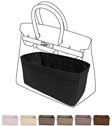 DGAZ Seide Handtaschen Organizer, Taschenorganizer Tasche in Tasche Organizer Innentaschen für Birkin 20/25/30/35/40/45/50 Taschen (Schwarz, BK35)