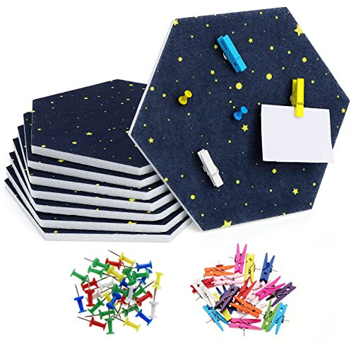 Kinsinder 8Pcs Hexagon Felt Board Bulletin Board, Hexagon Felt Memo Display Board with 20 Push Pins and 20 Nails Needles for Wall Hecorative