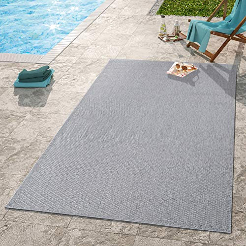 TT Home In-& Outdoorteppich Wetterfest Balkon Teppich Küche Ornamente Uni Geometrisch, Farbe: Grau 2, Größe:80x200 cm