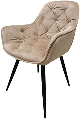 lukmebel | Gesteppter gepolsterter Stuhl Tokio | Wohnzimmerstuhl Esszimmerstuhl aus Stoff | Retro Design | Armlehne | Rückenlehne | Küche | Bequeme Stühle | Metallbeine | Bluvel Beige 01