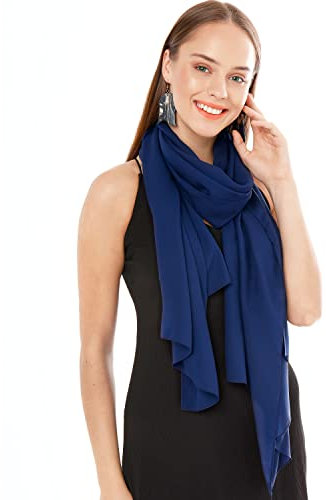 Chiffon Schal Damen Marineblau - Seidenweich und Federleicht - Eleganter Halstuch Schal - Polyester Tuch Halstuch Damen Frühling Sommer - Pflegeleichtes Schaltuch - Damenschal Leicht (Marineblau)