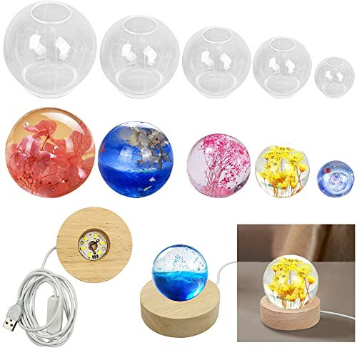 3D-Kugelformen, Silikon-Kugelform, runde Kugel, Epoxidharz-Form mit USB-betriebenem, beleuchtetem Ständer, für Schmuckherstellung, Heimdekoration