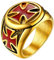 FaithHeart Herren Jungen Fingerring Goldener Tempelritter Kreuz Fingerring Retro Siegelring Bandring in Größe 57 mit Geschenkebox für Weihnachten Geburtstag