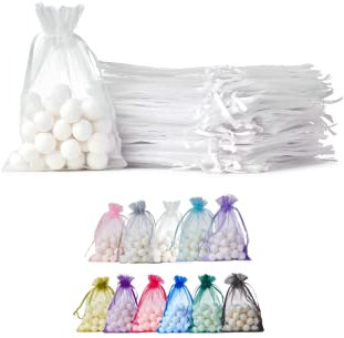 Soul Projekt [100 Stk.] Organzasäckchen mit Kordelzug für Hochzeiten, Schmuck, Geburtstage, Bastelarbeiten, Kristalle, Süßigkeiten, Gastgeschenke. Weiß Organza Bags White 10x15 x100