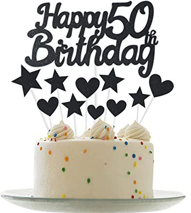Personalised Happy 50th Birthday Cake Toppers Black Cake Decorations for Men,Women,Him,Her 50th Birthday Cake Cupcake Topper, Glitter Cakes Decoration for 50 Birthday Anniversary Party Supplies