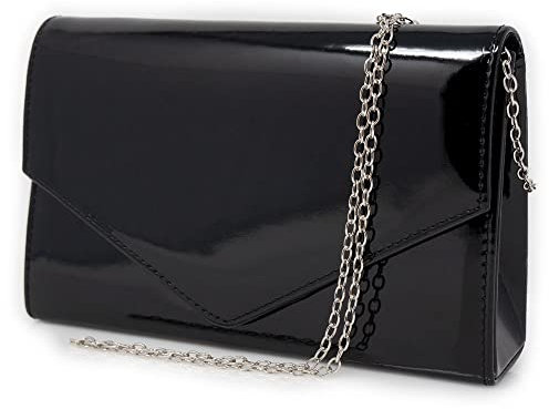 Pochette nera lucida di vernice elegante cerimonia da donna ragazza borsa a mano piccola clutch bag borsetta sera matrimonio comunione battesimo Ecopelle Nero