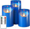 NURADA Flameless Candles: LED Pillar Acrylic Battery Candles with Remote and Timer for Wedding Party Romantic Decor - Pack of 3 Blue