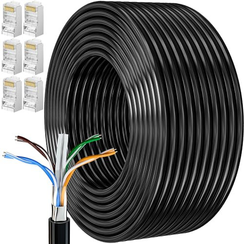 Cable Ethernet 30 Metros, Cat 6 Cable de Red Exterior FTP Blindado Cable a Granel Rj45 Network Cable Negro Cable Internet Alta Velocidad Cable Lan 250MHz Cabo de Rede para Enrutador Módem