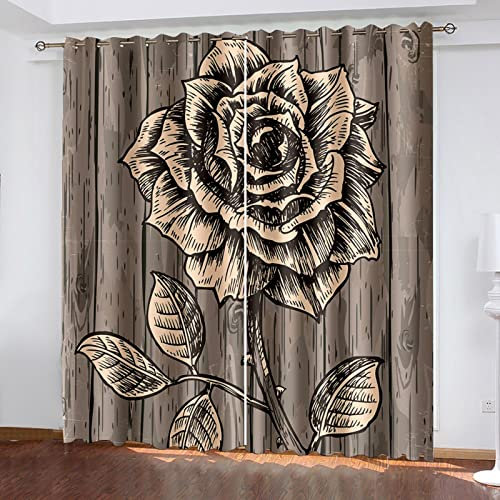 MTBDyyds Verdunkelungsvorhänge 3D Drucken 270X245Cm Retro Graffiti Rosen Verdunklungsvorhänge Kinderzimmer 2 Stück Vorhang Blickdicht Ösenschal Kindergardinen Junge Verdunklungsgardine