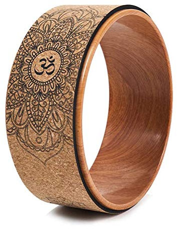 JUJIAN Cork Yoga-Rad für Yoga-Shows und Rückwärtsschulungen Inversionen Aus Holz Effekt und Mandalatdruck, Dharma Yoga Prop Rad