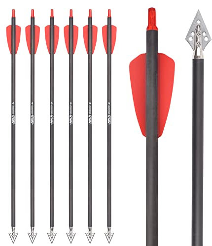 NIKA ARCHERY 15 Zoll Armbrustbolzen Carbon Pfeile 6 Stücke Passend mit 135 Korn Klinge Pfeilspitze für EK Cobra System RX Bogenjagd Outdoor Shooting ROT