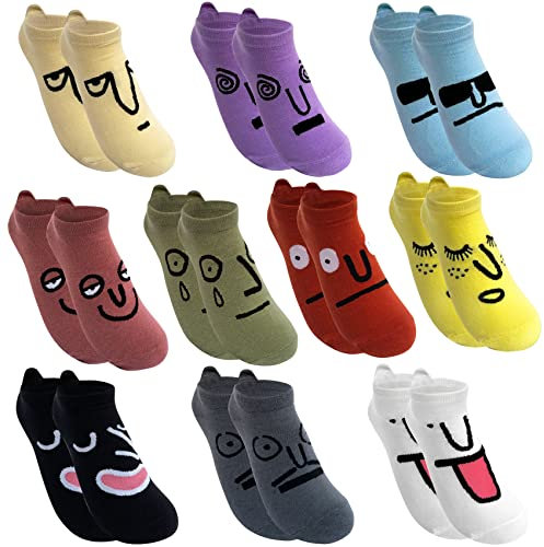 Sunvivid Damen Sneakers Socken Lustige Bunte Socken aus Baumwolle Sportsocken Lässig Kurzsocken Sneakersocken Kurze Knöchelsocken, Größe: 35-42, 10 Paar