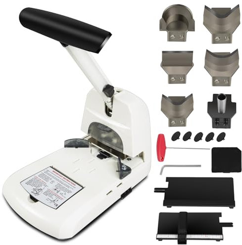 6-in-1 Multifunctional Rounded Corner Hole Puncher, 6 Radius Cutters - 100 Sheets of 70g Copy Paper, Semicircle, Straight and 1 Hole Dies - Corner Dies: 3.5mm/6mm/10mm - Handle Lock, Office Supply