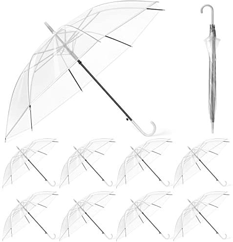 Hestya 8er Pack 95 cm Durchsichtige Regenschirme Weiße Transparente Hochzeitsschirme Klare Glockenschirme Sturmfeste Schirme mit Griff Halbautomatik für Damen Herren Braut Brautjungfer Bräutigam