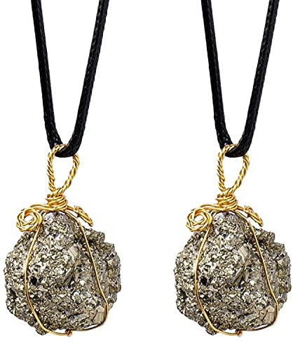 Rohe Kristall-Halskette Natürliche rohe Pyrit-Anhänger-Halskette Golddraht-Wicklung grobe Pyrit-Anhänger Handgemachte Heilungs-Edelstein-Anhänger-Halskette Unregelmäßige Edelstein-Anhänger-Halskette