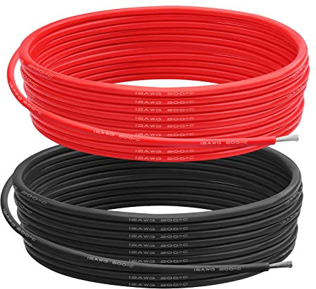 12AWG Cavo Elettrico Silicone, 12 Gauge 3.4 mm² 10m(5m Rosso + 5m Nero), Flessibile 680 Fili 0,08 mm di Rame Stagnato Filo ad Alta Temperatura per Auto RC/Marine/Droni/Barche/Arduino