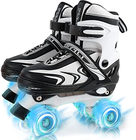 Einstellbare Kinder Rollschuhe für Jungen Mädchen Kinder Anfänger, 4 Größen Rollschuhe für Kleinkind kleine/große Kinder Kind mit Allen Rädern Light Up - Medium