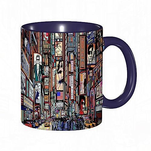 Tasse Keramik Illustration einer Straße in New York City Kaffeetassen Große 330ml Mit Henkel 100% Handbemalt Trinkgläser Mit Griff Personalisierte Geschenk
