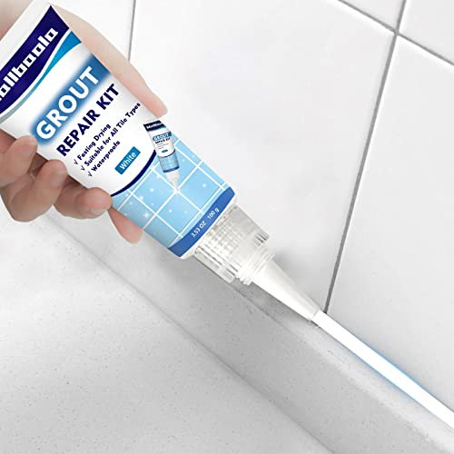 Grout Repair Kit, 2 Pack White Grout Filler Tubes for Bathroom Shower Kitchen Floor Tile, Fast Drying Tile Paint, Restore and Renew Joints Line, Gaps,(White)