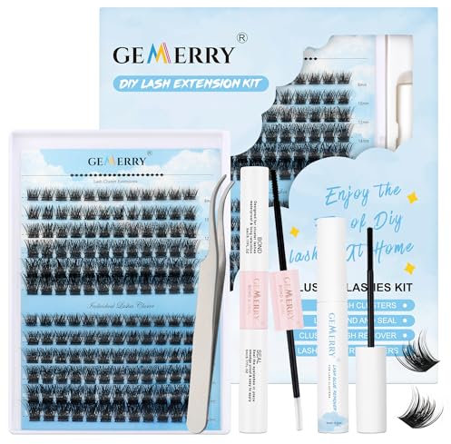Gemerry Kit Extension Cils Maison Faux Cils Individuel 144PCS Extension Cils Bouquet D Curl 8-16mm avec Bond and Seal Colle Applicateur Pince Crème Dissolvant de Colle DIY Kit Cils(b02-D)