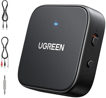 UGREEN Trasmettitore Ricevitore Bluetooth 5.2 Adattatore 2 in 1 Jack AUX da 3,5mm e RCA Audio Wireless con Microfono Incorporato per TV Auto PC Altoparlante Amplificatore Cuffie
