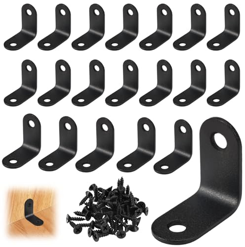 Metallwinkel Schwarz, 20 Stück, 30×30×16mm, 90 Grad | Edelstahl, Mit 40 Schrauben, L-Klammern Winkelverbinder, Für Holz Möbel Schränke Bücherregal