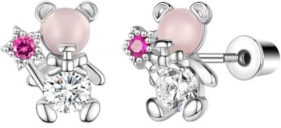 AoedeJ Orecchini a perno con retro piatto da ragazza, orecchini a vite con retro piatto, orecchini a perno da donna, Zirconia cubica