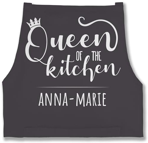 Schürze - Kochschürze Damen Frauen - Queen of the Kitchen mit Name I Küchenchefin I Chefköchin - 85x69 - Anthrazit - koch schürzen küche kochen kochschürzen mama kochschuerze