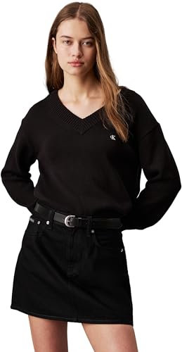 Calvin Klein Jeans Donna CK EMBRO BADGE V-NECK SWEATER J20J224632, Black (CK Black), L