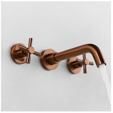 WRJAHCG Laiton Mitigeur De Lavabo Encastré Mural,Bec Orientable Robinet Baignoire,Double Poignée Robinet Salle Bain Montage Mural,Brushed Rose Gold