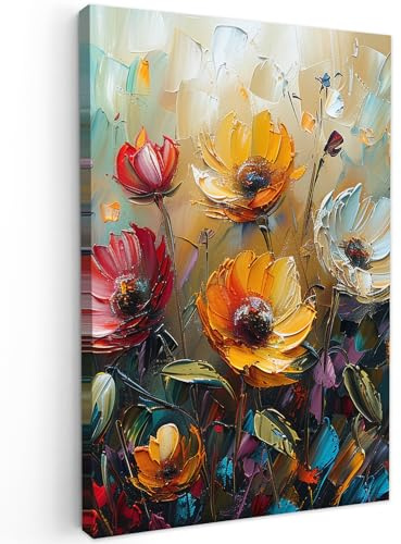 MuchoWow© Wandbilder Wohnzimmer Wanddeko Schlafzimmer Zimmerdeko - Modern | 60x90 cm - Wandgemälde Zimmer Deko auf Wand Dekoration Wall Art Aquarell - Blumen - Kunst