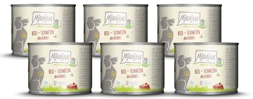 MjAMjAM – Premium Nassfutter für Hunde - natürlich lecker – Bio Schwein an Kürbis,6er Pack (6 x 200g), getreidefrei mit extra viel Fleisch