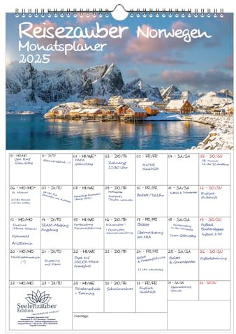Reisezauber Norwegen Planer DIN A3 Kalender für 2025 Oslo Stadt Reise Land Urlaub - Set Inhalt: 1x Kalender, 1x Weihnachtskarte (insgesamt 2 Teile)